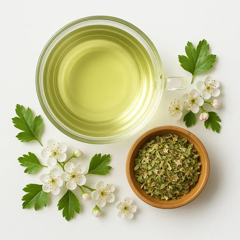 Weissdornblaetter_mit_Blueten - Naturheiltee